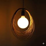 Mikasso Bambu, Hasır, Rattan Avize Sarkıt: Unıverse 35CM - Siyah Takım Bambu 1 E27 Pembe Antre / Hol - Çok Renkli