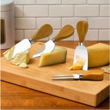 Mikasso Bambu Saplı 4’lü Çelik Peynir Bıçağı Seti-Mini Bıçak, Tereyağı Bıçağı, Spatula ve Çatal Paslanmaz Çe