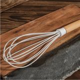 Mikasso Bambu Saplı Çırpma Teli Mutfak Silikon Çırpıcı Yemek Hazırlık Çırpma Aleti (Beyaz 24 Cm) Silikon