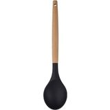 Mikasso Bambu Saplı Silikon Servis Kaşığı 32 cm Siyah Isıya Dayanıklı Kaşık Bambu Siyah
