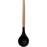 Mikasso Bambu Saplı Silikon Servis Kepçesi 32 cm Siyah Isıya Dayanıklı Kepçe Bambu Siyah