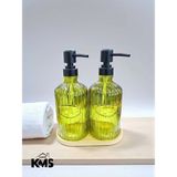 Mikasso Bambu Standlı 2'li Cam Sıvı Sabunluk 500 ml (Luster Cam) Cam Sarı - Çok Renkli