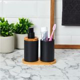 Mikasso Bambu Standlı Seramik Ikili Banyo Seti Seramik Siyah - Çok Renkli