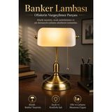 Mikasso Banker Masa Lambası Beyaz Cam Eskitme Gövde E27 Duy Retro Dekoratif Masa Lambası (Ampul Hediyeli) Ca - Çok Renkli