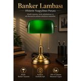 Mikasso Banker Masa Lambası Yeşil Cam Eskitme Gövde E27 Duy Retro Dekoratif Masa Lambası (Ampul Hediyeli) Ca - Çok Renkli
