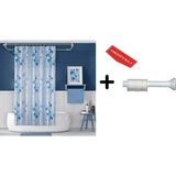 Mikasso Banyo Duş Perdesi 4246 110X200 Perde Borusu Askı Aparatı 90X130 Hediyeli Mavi - Çok Renkli