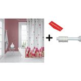 Mikasso Banyo Duş Perdesi 7017 120X200 Perde Borusu Askı Aparatı 90X130 Hediyeli Beyaz - Çok Renkli