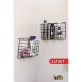 Mikasso Banyo Düzenleyici Şampuanlık 2li Set Duş Jeli Organizer Yapışkanlı Paslanmaz Metal Raf Siyah Metal S - Çok Renkli
