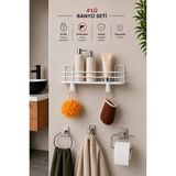 Mikasso Banyo Düzenleyici Set 4 Parça Yapışkanlı Şampuanlık Tuvalet Kağıtlığı Havluluk Askı Tss-01 Beyaz Met - Çok Renkli