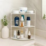 Mikasso Banyo Mutfak Düzenleyici Organizer Köşe Rafı Beyaz - Ayarlanabilir 3 Raflı Baharatlık Metal Siyah - Çok Renkli