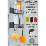 Mikasso Banyo Rafı Yapışkanlı 2'li Banyo Düzenleyici Duş Rafı Organizer ve 3 Adet Doğal Sabun (Hediye) Plast - Çok Renkli
