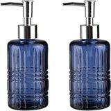 Mikasso Banyo Seti Cam Sivi Sabunluk 2 Adet,kristal Desenli Mavi 300ML 6,8X17,6CM Cam Mavi - Çok Renkli