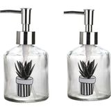 Mikasso Banyo Seti Cam Sıvı Sabunluk Iki Adet,kaktüs 1 Desen 300ML 7,6X15,5CM Cam Turuncu - Çok Renkli