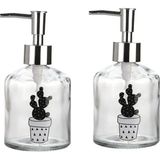 Mikasso Banyo Seti Cam Sıvı Sabunluk Iki Adet,kaktüs 2 Desen 300ML 7,6X15,5CM Cam Gri - Çok Renkli