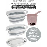Mikasso Banyo Su Kovası Katlanabilir Beyaz-Gri- Maşrapa Renkli -2'li Bebek Banyo Seti Katlanır Kova Pembe - Çok Renkli