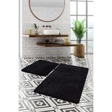 Mikasso Banyo Takımı Küçük Boy 2'li (80X50)(50X40) Polyester Kalın (12 mm +) Siyah - Çok Renkli