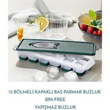 Mikasso Bas Parmak Silikon Buz Kalıbı 1 Adet 12 Bölmeli Kapaklı Silikon Buzluk Silikon