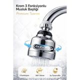 Mikasso Basınçlı ve Sıçramasız 3 Modlu 360° Döner Krom Musluk Başlığı Evye Lavabo ve Çeşme Batarya Ucu