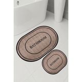 Mikasso Baskılı 2’li Klozet Takımı Kaymaz Tabanlı Banyo Paspas Takımı Polyester Ince (6 mm Altı) Kahverengi - Çok Renkli