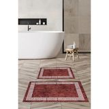 Mikasso Baskılı Kaymaz Yıkanabilir Çerçeveli Banyo Paspası 2'li Klozet Takımı Halısı Polyester Kırmızı - Çok Renkli