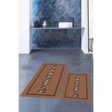Mikasso Baskılı Yıkanabilir Çerçeveli Bathroom Yazılı Banyo Paspası Klozet Takımı, Klozet-6-Kahverengi, Poly - Çok Renkli