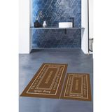 Mikasso Baskılı Yıkanabilir Kaymaz Desenli Bathroom Yazılı Banyo Paspası Klozet Takımı Polyester Kahverengi - Çok Renkli