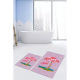 Mikasso Baskılı Yıkanabilir Kaymaz Flamingo Desenli Ikili Banyo Halısı Paspas Klozet Takımı Polyester Pembe - Çok Renkli