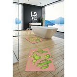 Mikasso Baskılı Yıkanabilir Kaymaz Kaktüs Desenli Ikili Banyo Halısı Paspas Klozet Takımı Polyester Pembe - Çok Renkli