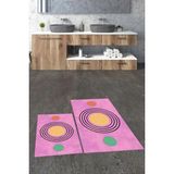 Mikasso Baskılı Yıkanabilir Kaymaz Modern Ikili Banyo Halısı Paspas Klozet Takımı Polyester Pembe - Çok Renkli