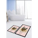 Mikasso Baskılı Yıkanabilir Kaymaz Renkli Çiçekli Ikili Banyo Halısı Paspas Klozet Takımı Polyester Pembe - Çok Renkli