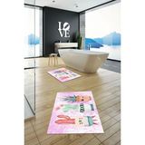 Mikasso Baskılı Yıkanabilir Kaymaz Renkli Kaktüs Desenli Ikili Banyo Halısı Klozet Takımı Polyester Pembe - Çok Renkli