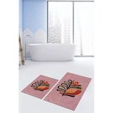 Mikasso Baskılı Yıkanabilir Kaymaz Renkli Yaprak Desen Ikili Banyo Halısı Klozet Takımı Polyester Pembe - Çok Renkli