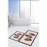 Mikasso Baskılı Yıkanabilir Kaymaz Renkli Yapraklı Desen Ikili Banyo Halısı Klozet Takımı Polyester Pembe - Çok Renkli