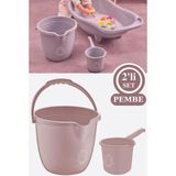 Mikasso Bebek Banyo Su Kovası ve Maşrapası Seti, Saplı Oluklu Kova 13LT ve Maşrapa 1,5lt 2’li Set Pembe - Çok Renkli