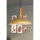 Mikasso Bej Iki Q Ahşap Tekli Avize Sarkıt Salon Mutfak Cafe Butik Lamba Aydınlatma Avizeler Metal 1 E27 Bej - Çok Renkli