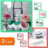 Mikasso Beyaz 2 Adet 8 Bölmeli Tencere Kapak Rafı + Sünger Hazneli Sıvı Sabunluk Deterjanlık - 2li Set Z8Q6T - Çok Renkli