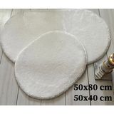 Mikasso Beyaz 2li Banyo Paspası Halısı Peluş Halı Klozet Takımı 50X80-50X40 Oval Polyester Makine Halısı Jel - Çok Renkli
