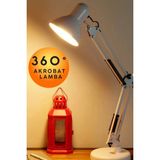 Mikasso Beyaz Akrobat Masa Lambası Yaylı Metal 360 Derece Hareketli Ayarlanabilir Çalışma Masası Lambası Ofi - Çok Renkli