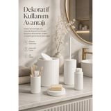 Mikasso Beyaz Banyo Düzenleyici Set 5 Parça Çöp Kovası Tuvalet Fırçası Sabunluk Fırçalık Plastik Beyaz - Çok Renkli