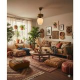 Mikasso Beyaz Camlı Gold Kromlu Tekli Avize Krom 1 E27 Beyaz Salon / Oturma Odası - Çok Renkli