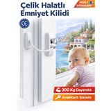 Mikasso Beyaz Çelik Halatlı Kablolu Pvc Pencere Emniyet Çocuk Güvenlik Kilidi Balkon Kapı Kilidi 1 Adet