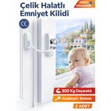 Mikasso Beyaz Çelik Halatlı Kablolu Pvc Pencere Emniyet Çocuk Güvenlik Kilidi Balkon Kapı Kilidi 2 Adet