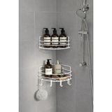 Mikasso Beyaz Köşe Duş Rafı 2’li Şampuanlık 21 cm – Yapışkanlı/vidalı (Banyo Köşeliği) - Tk-01 Metal Beyaz - Çok Renkli