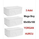 Mikasso Beyaz Renk Hurç 3 Adet Çeyizlik Büyük Boy Yorgan Döşek Battaniye Yastık Hurcu 100 x 50 cm Tela 50 x