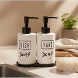 Mikasso Beyaz Siyah Yazılı Cam Sıvı Sabunluk Ikili Standlı Hand&dish Yazılı Cam Beyaz - Çok Renkli