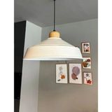 Mikasso Beyaz Tekli Avize Ahşap Başlık Retro Sarkıt Lamba Restoran Salon Aydınlatma Metal 1 E27 Beyaz Salon - Çok Renkli