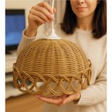 Mikasso Bohem Rattan Bambu Hasır Avize Çap 30CM Açık Krem Renk Bambu 1 E27 Çok Renkli Salon / Oturma Odası