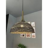 Mikasso Bohem Recycle Iplik Jüt El Yapımı Siyah Paçacıklı Hasır Eskitme Külah Başlık Tekli Avize Metal 1 E27 - Çok Renkli