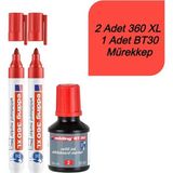 Mikasso BT30 Tahta Kalemi Mürekkebi ve 2X360 Xl Doldurulabilir Tahta Kalemi Kırmızı Renkli Tebeşir Kırmızı - Çok Renkli