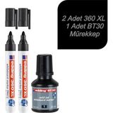 Mikasso BT30 Tahta Kalemi Mürekkebi ve 2X360 Xl Doldurulabilir Tahta Kalemi Siyah Renkli Tebeşir Siyah - Çok Renkli